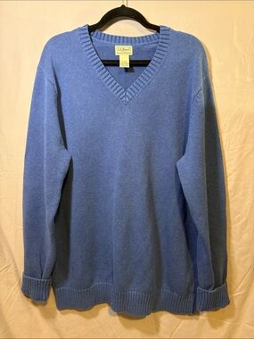 L.L. Bean Cotton Men's Cornflower Blue V-Neck Sweater